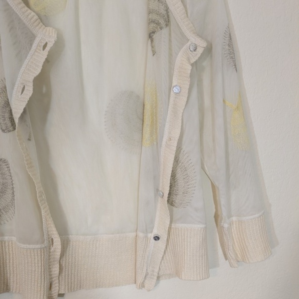 Nic + Zoe Mesh Sweater Cream Floral Embroidered Button Up Cardigan Small - Picture 10 of 13